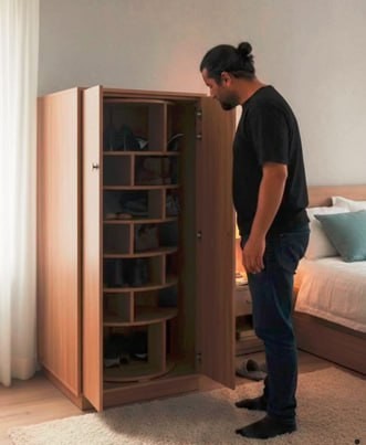 Shoe Armoire with Rotating Shelves